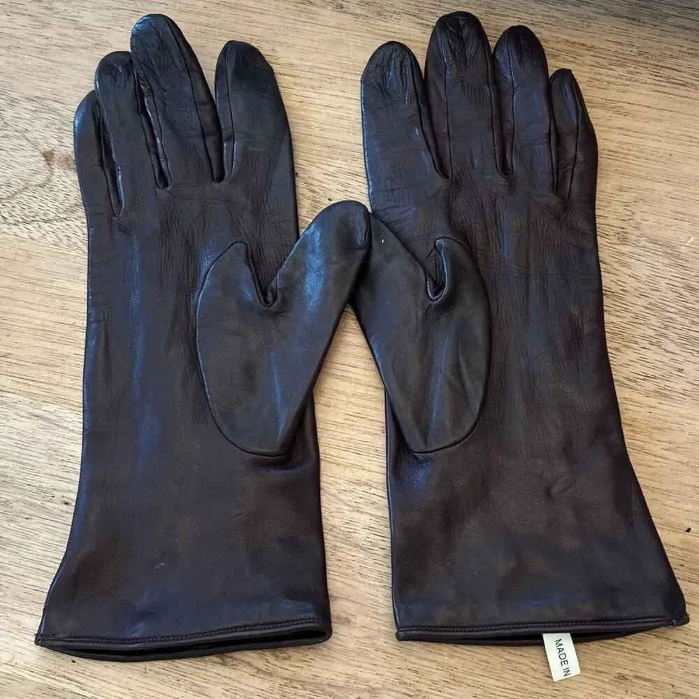 Agnelle made in France genuine leather  brown lace up gloves